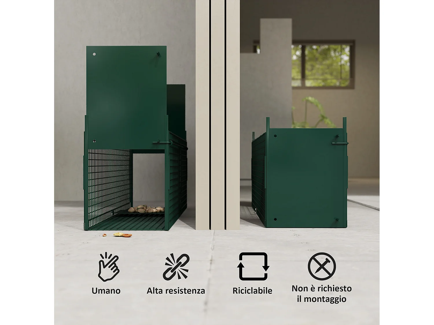 Gabbia trappola per animali vivi piccoli con doppia porta 80x25x30cm