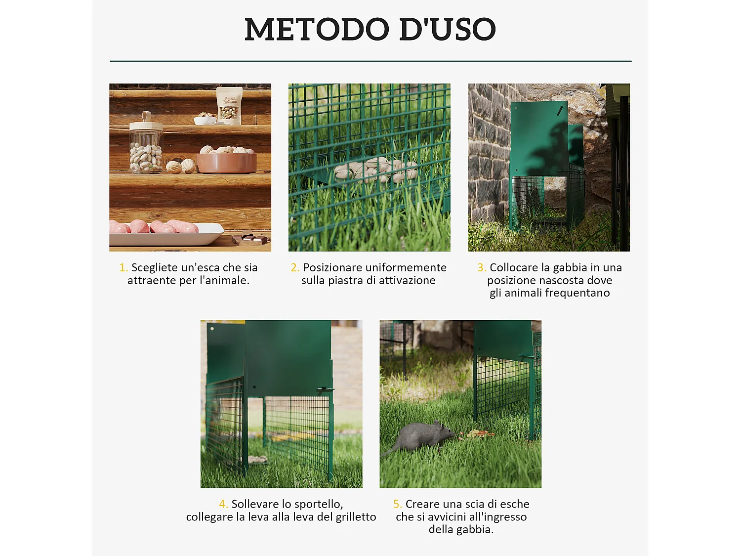 Gabbia trappola per animali vivi piccoli con doppia porta 80x25x30cm