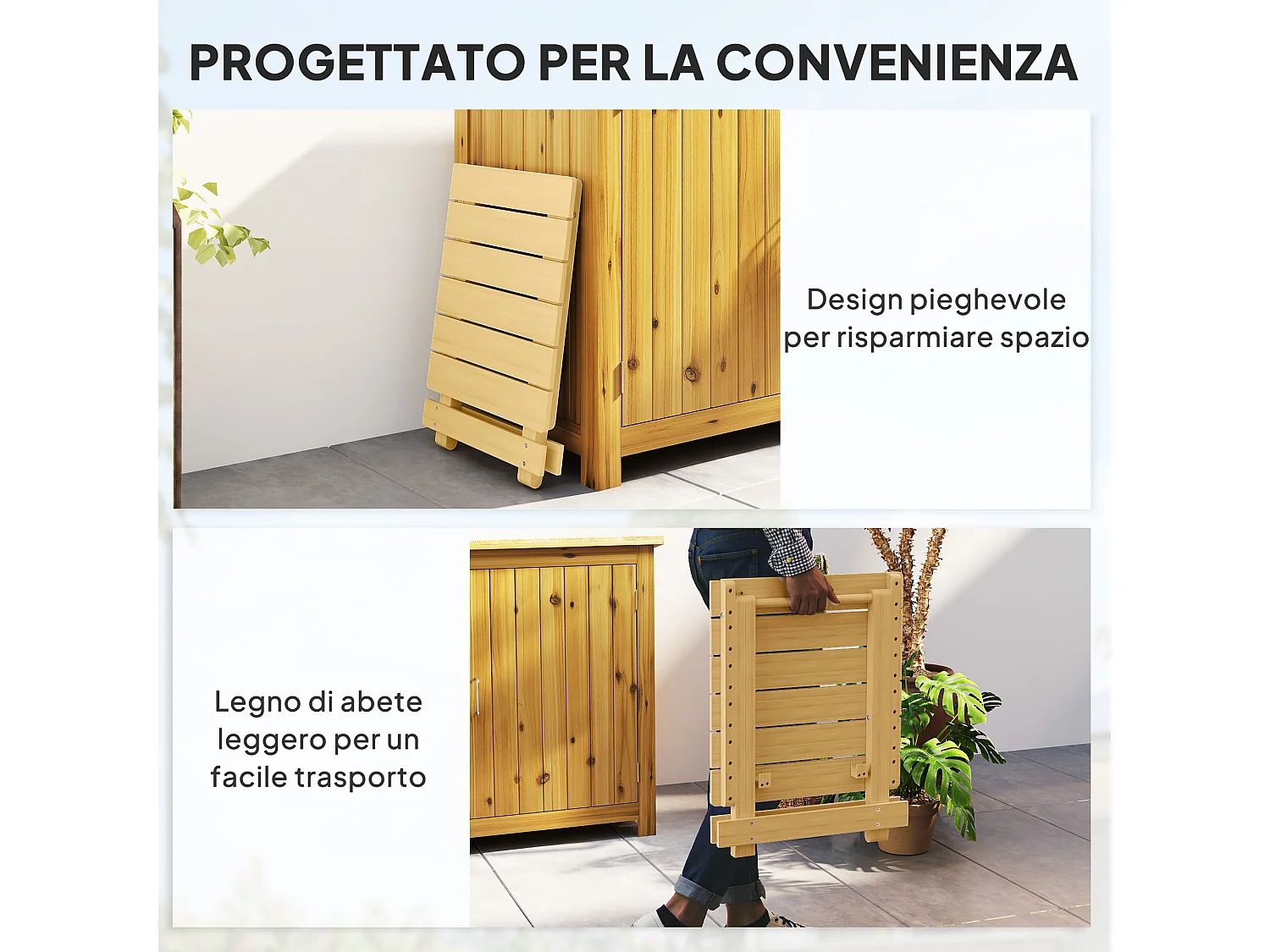 Tavolino da esterno e interno pieghevole a doghe in legno