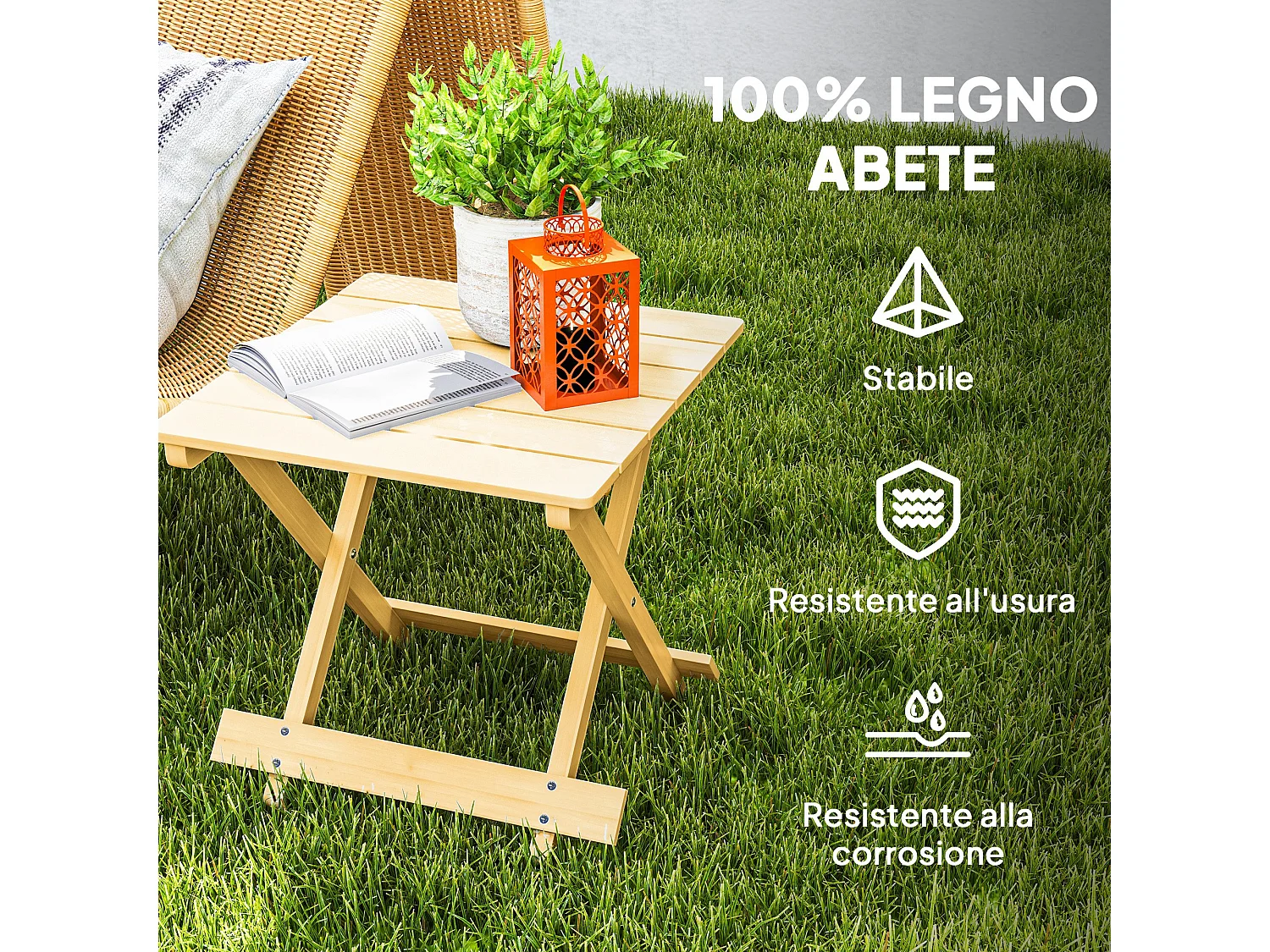 Tavolino da esterno e interno pieghevole a doghe in legno