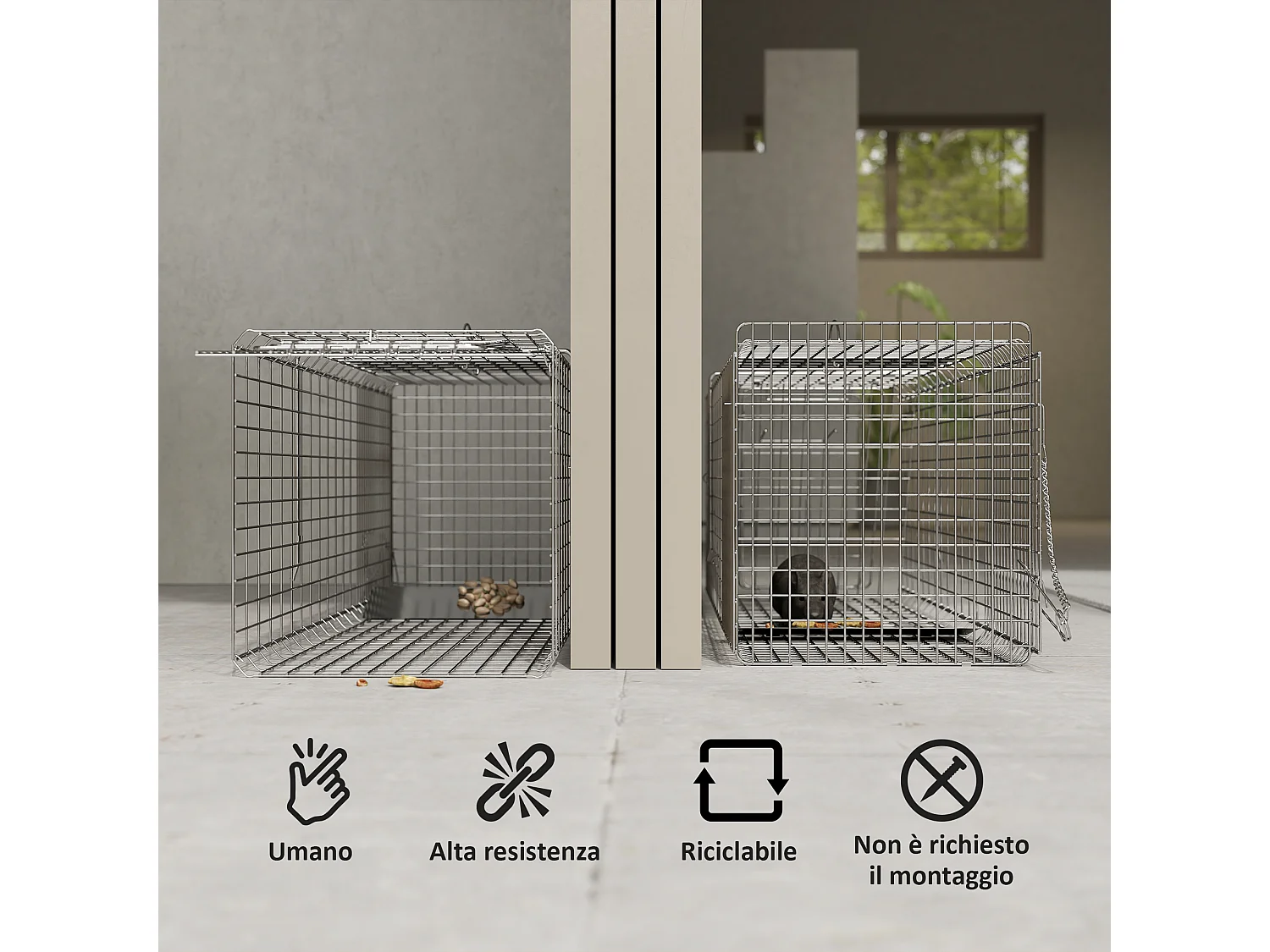 Gabbia trappola per ratti topi e nutrie pieghevole in acciaio