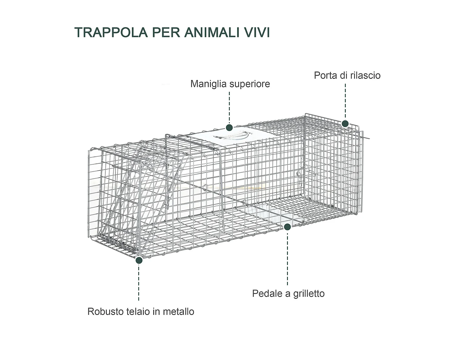 Gabbia trappola per ratti topi e nutrie pieghevole in acciaio