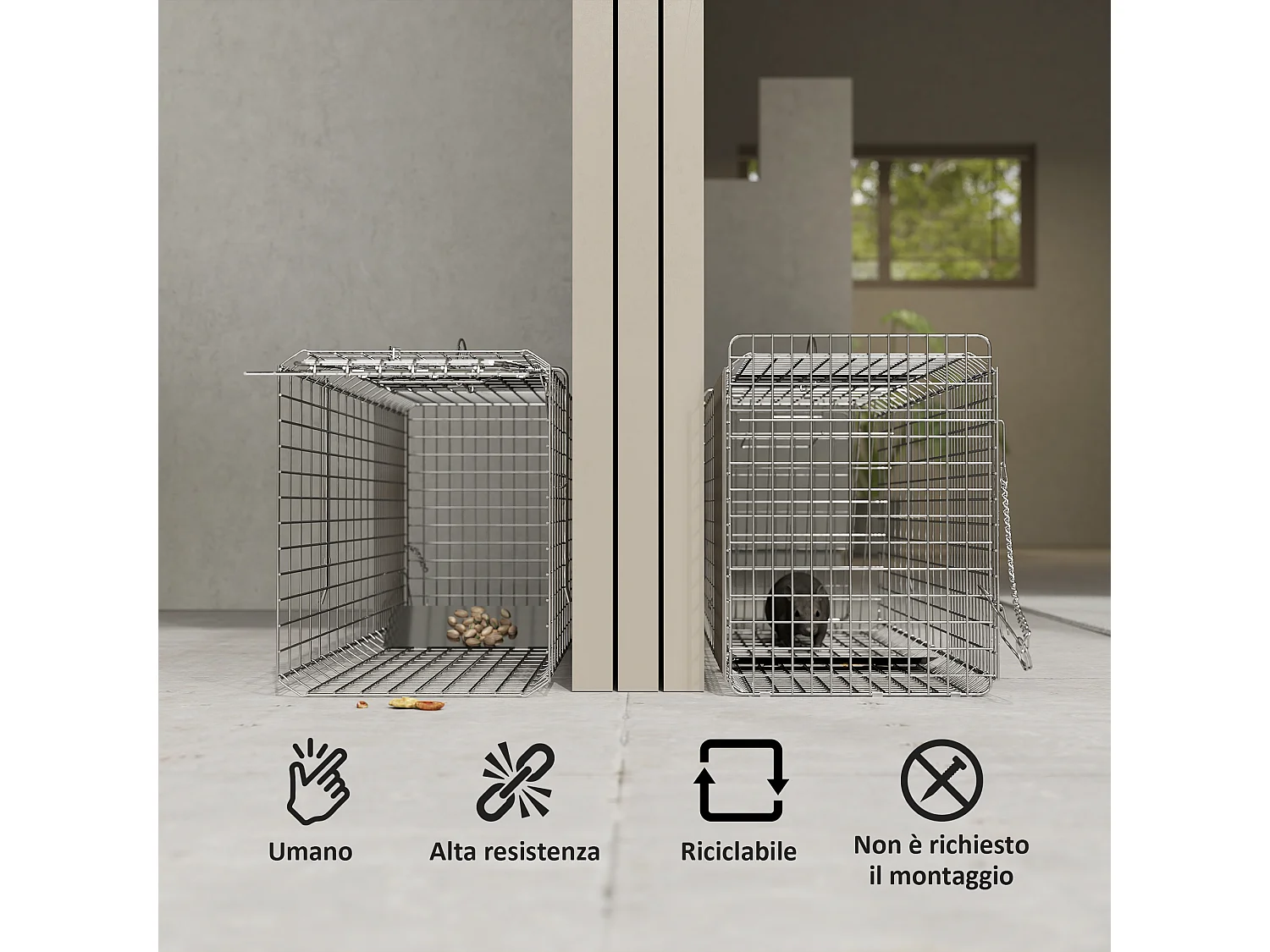 Gabbia trappola per ratti topi e nutrie pieghevole in acciaio