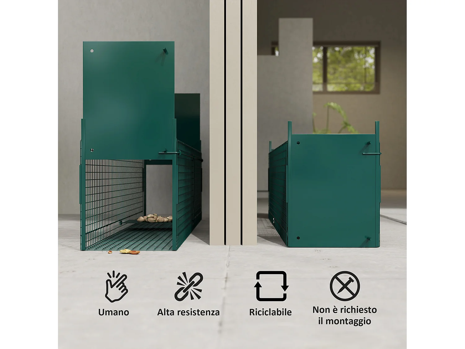 Gabbia trappola per ratti e topi con doppia porta 100x25x28cm