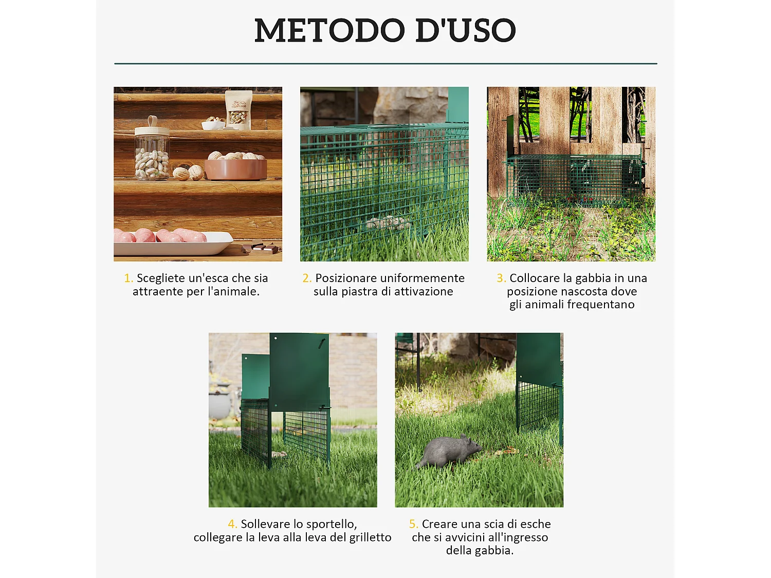 Gabbia trappola per animali vivi piccoli con doppia porta 60x18x20cm