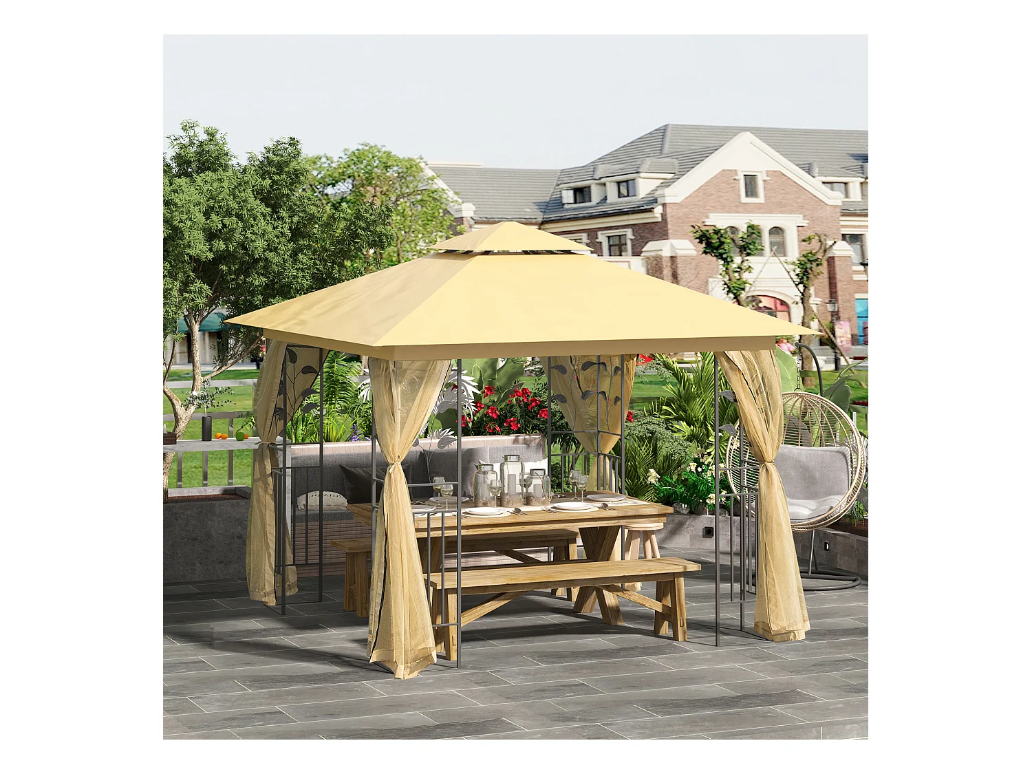 Gazebo da esterno 3x3m con zanzariera e telaio in acciaio