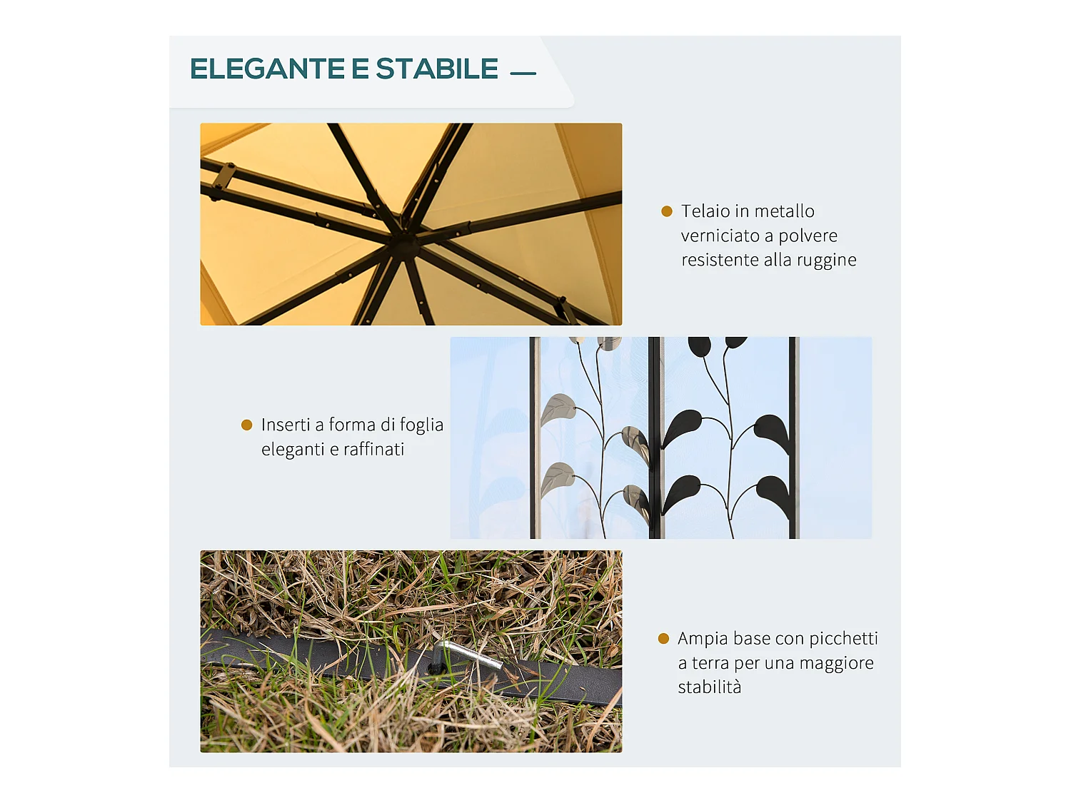 Gazebo da esterno 3x3m con zanzariera e telaio in acciaio