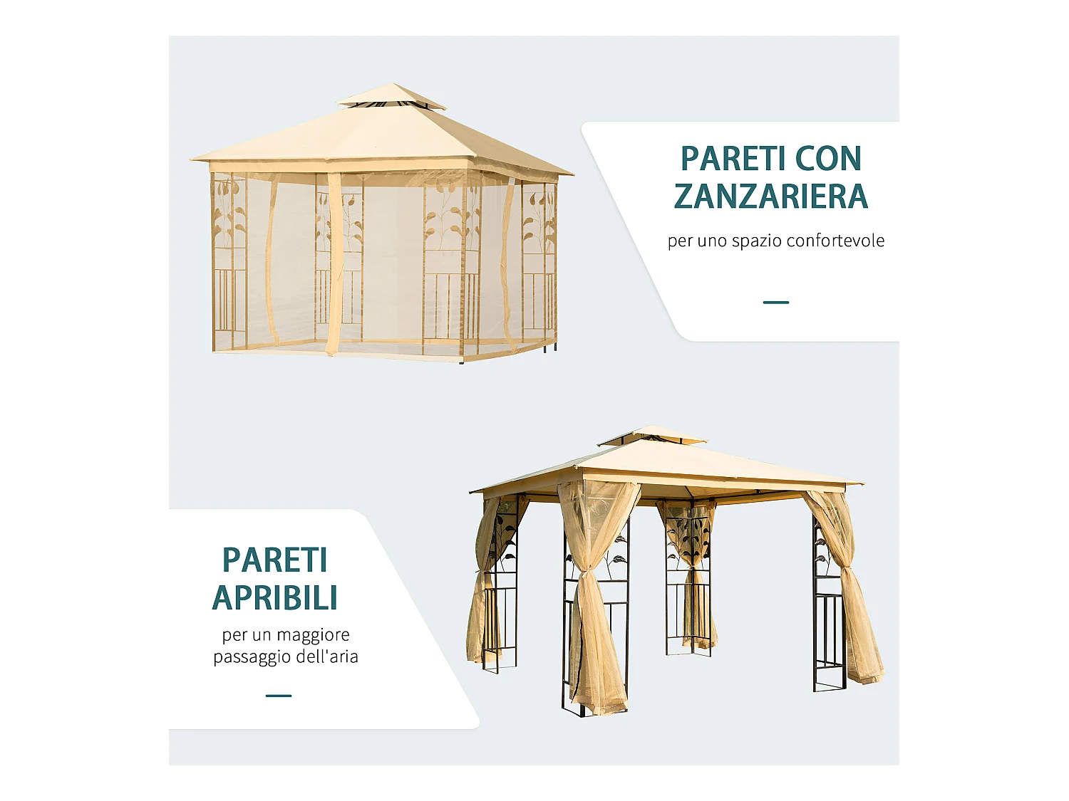 Gazebo da esterno 3x3m con zanzariera e telaio in acciaio