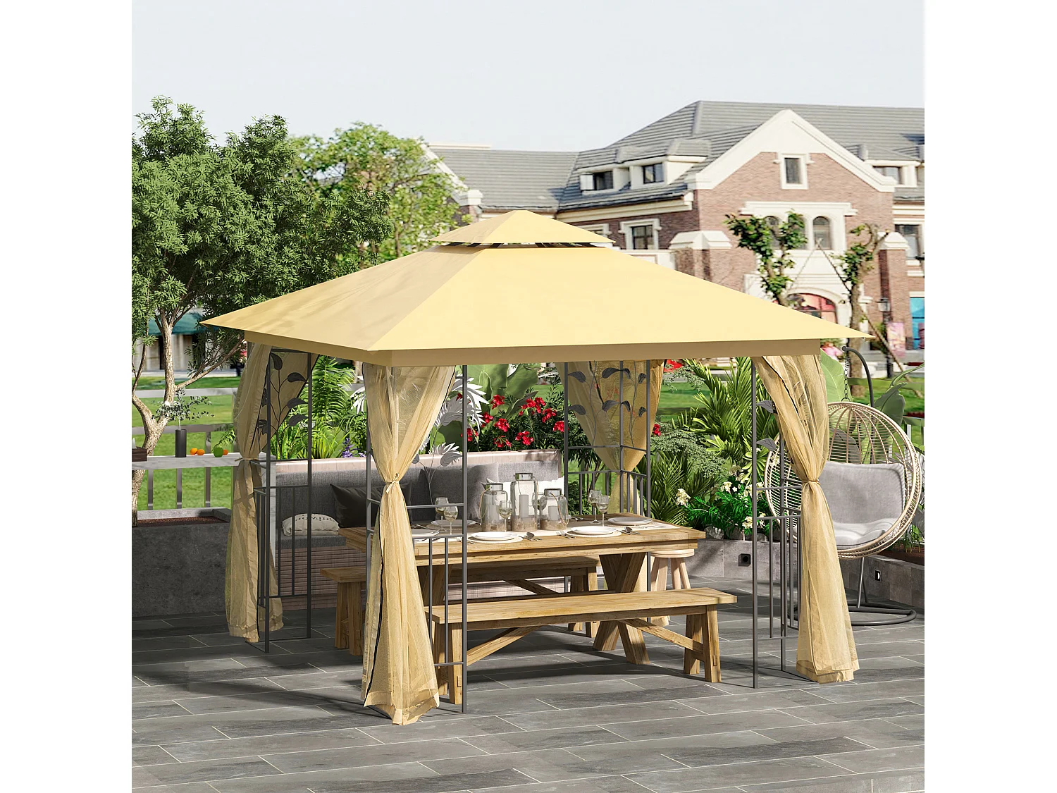 Gazebo da esterno 3x3m con zanzariera e telaio in acciaio