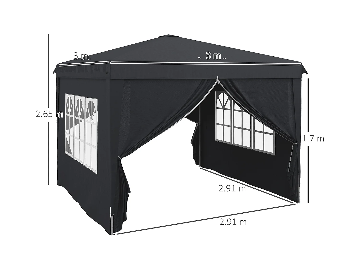 Gazebo 3x3 per 6-9 persone ad altezza regolabile grigio