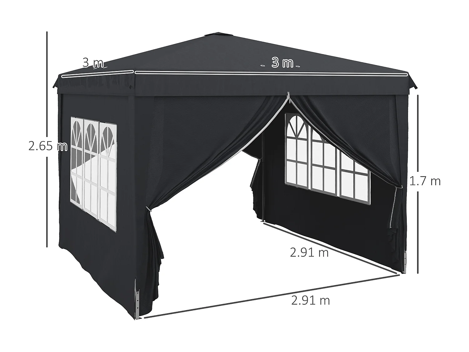 Gazebo 3x3 per 6-9 persone ad altezza regolabile grigio