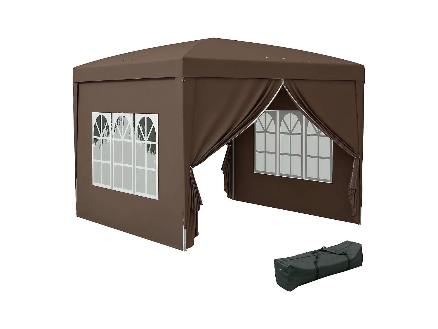 Gazebo da esterno 3x3 m pieghevole con 4 pannelli laterali color caffè