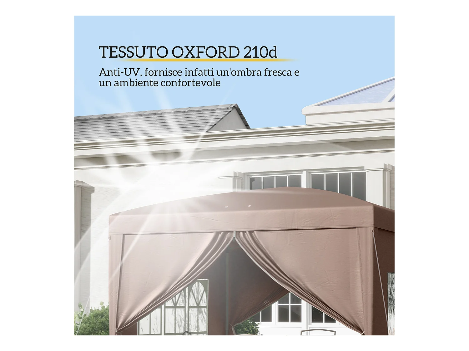 Gazebo da esterno 3x3 m pieghevole con 4 pannelli laterali color caffè