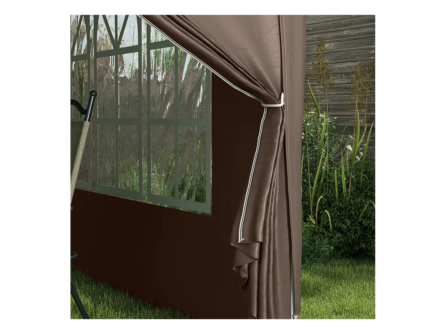 Gazebo da esterno 3x3 m pieghevole con 4 pannelli laterali color caffè