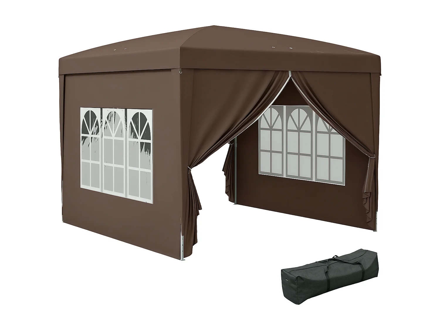 Gazebo da esterno 3x3 m pieghevole con 4 pannelli laterali color caffè