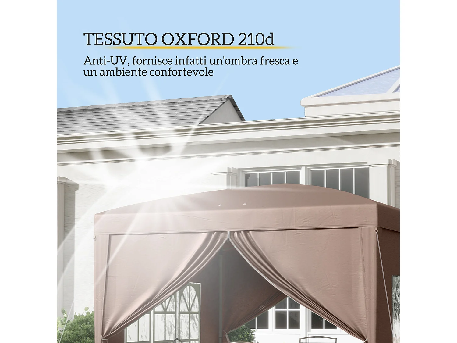 Gazebo da esterno 3x3 m pieghevole con 4 pannelli laterali color caffè