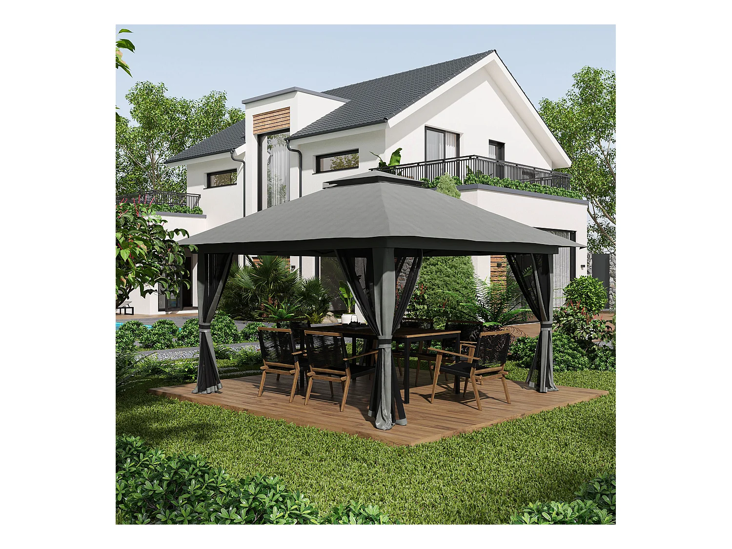 Gazebo pieghevole 4x4 fori di drenaggio e doppio tettuccio