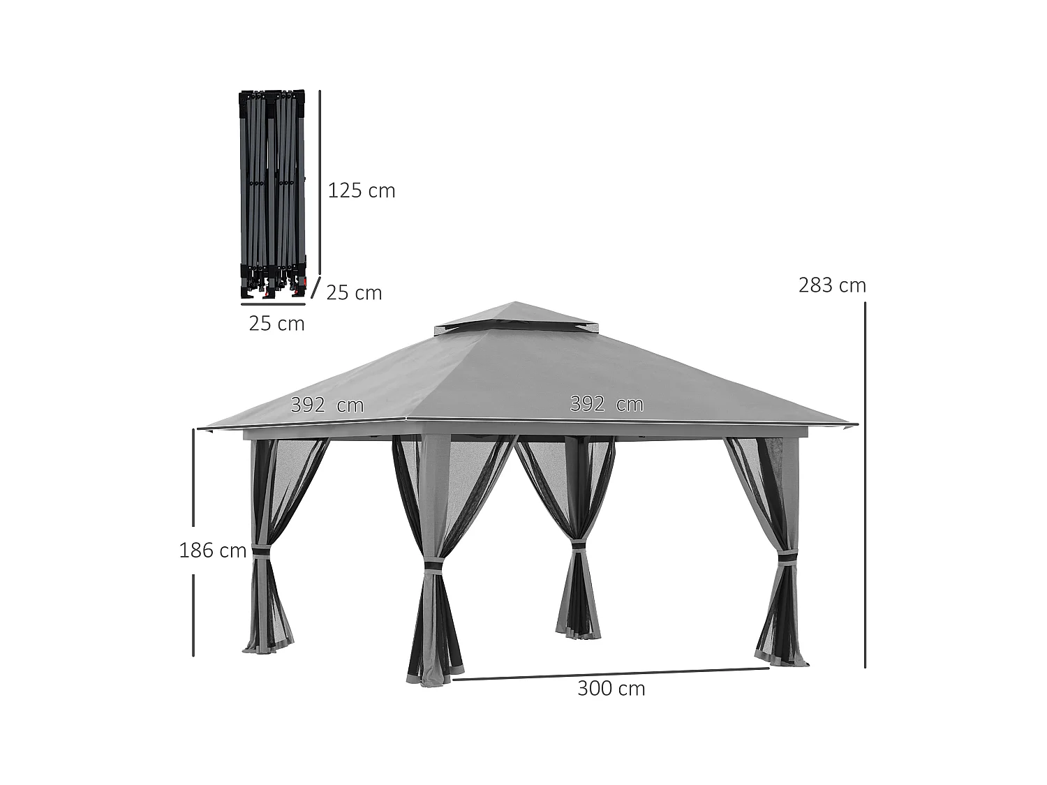 Gazebo pieghevole 4x4 fori di drenaggio e doppio tettuccio