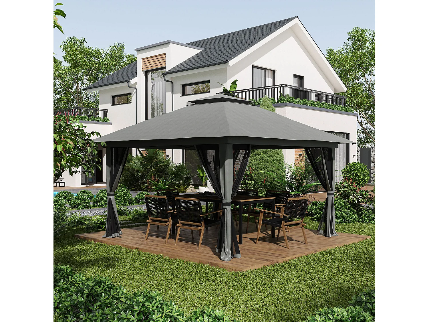 Gazebo pieghevole 4x4 fori di drenaggio e doppio tettuccio