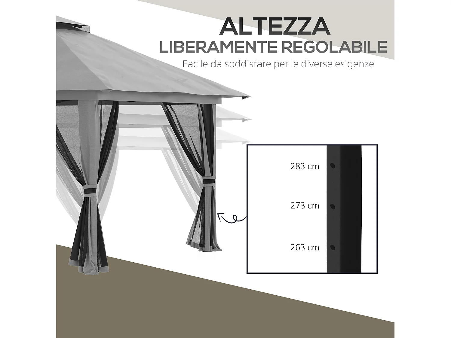 Gazebo pieghevole 4x4 fori di drenaggio e doppio tettuccio