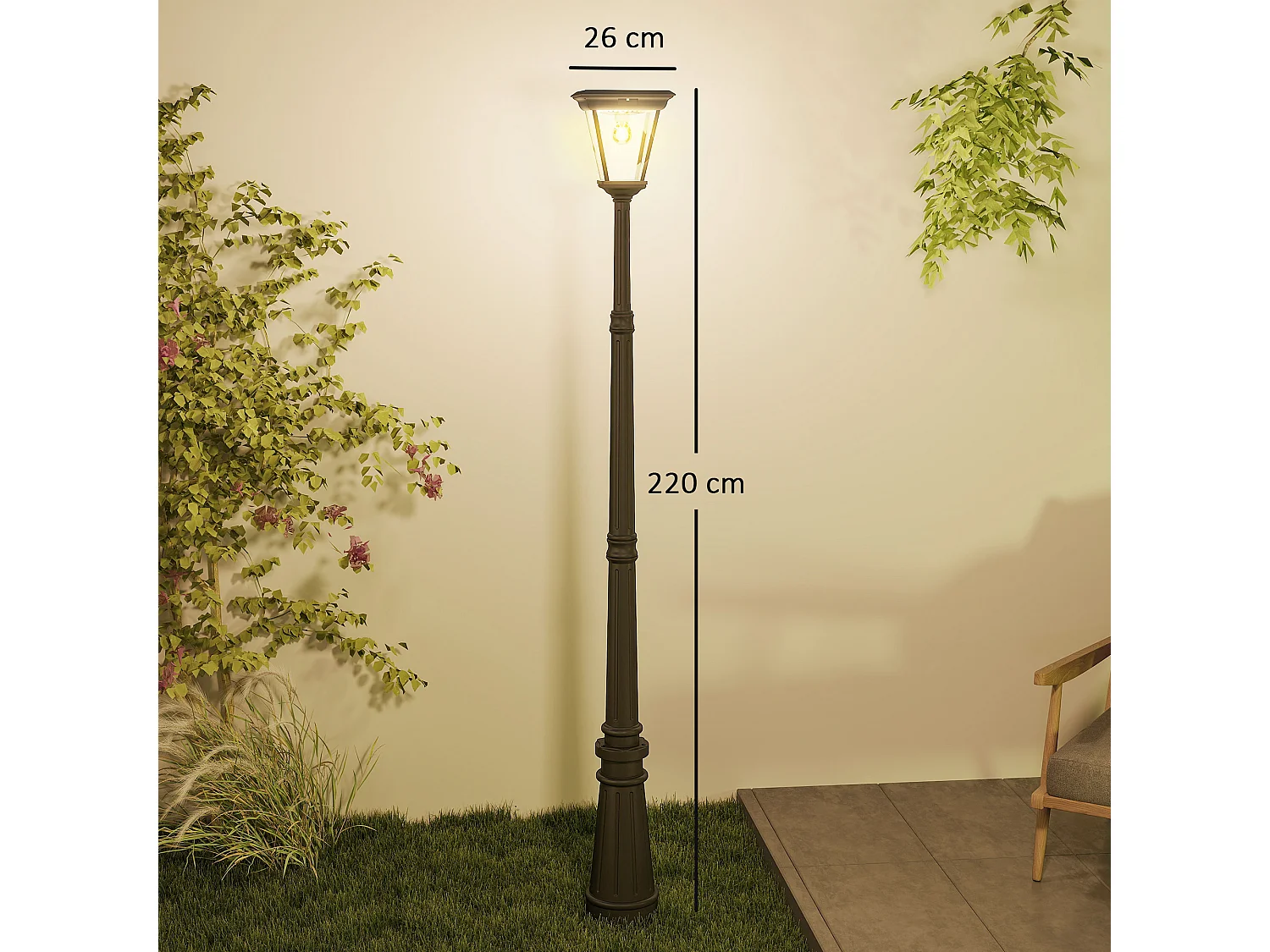 Lampione da giardino a energia solare con sensore pir nero