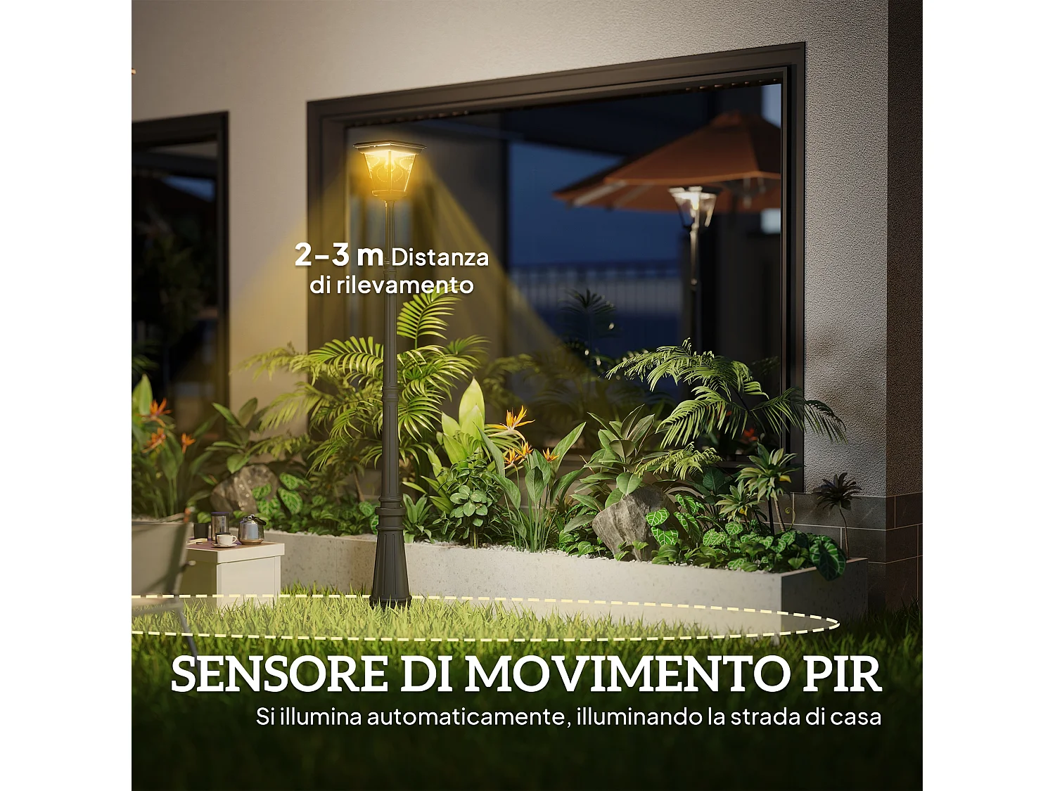 Lampione da giardino a energia solare con sensore pir nero