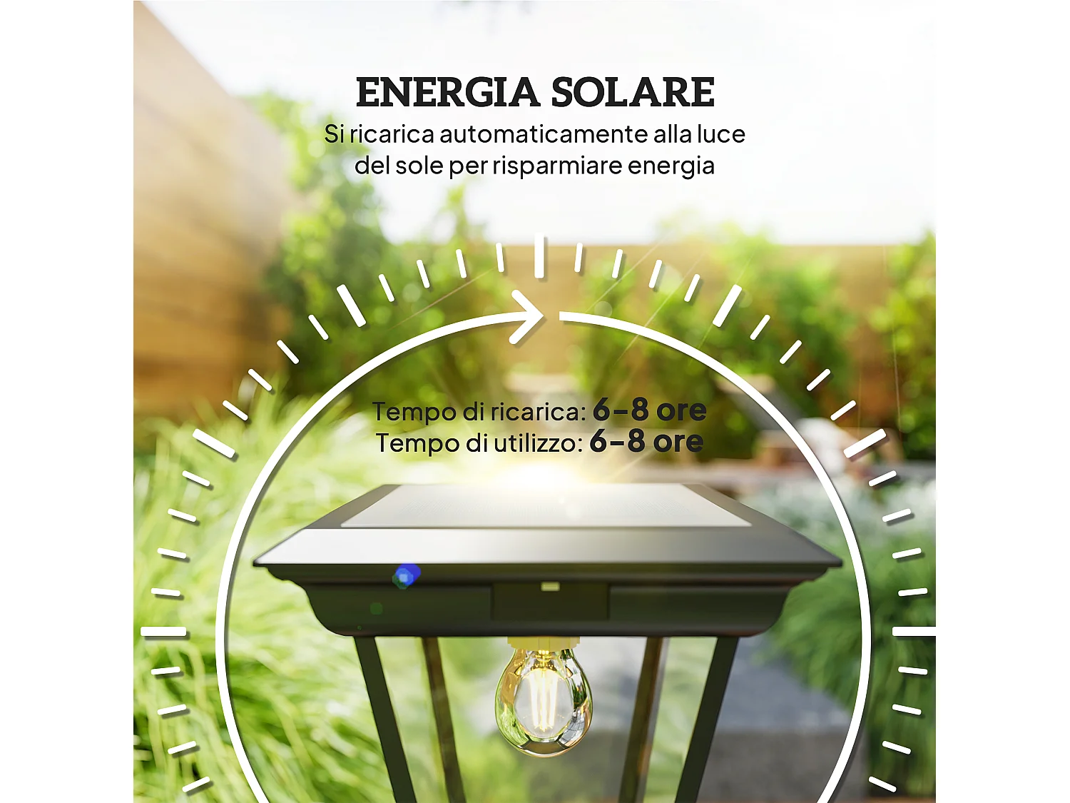 Lampione da giardino a energia solare con sensore pir nero