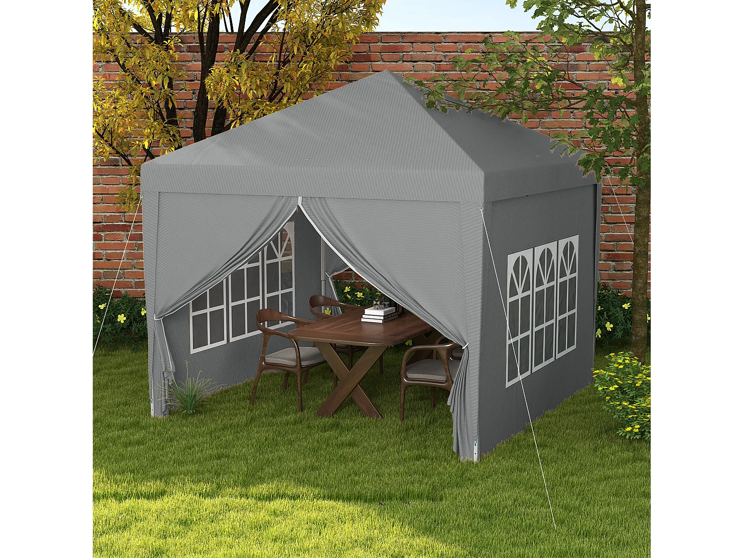 Gazebo da esterno 3x3 m pieghevole con 4 pannelli grigio chiaro