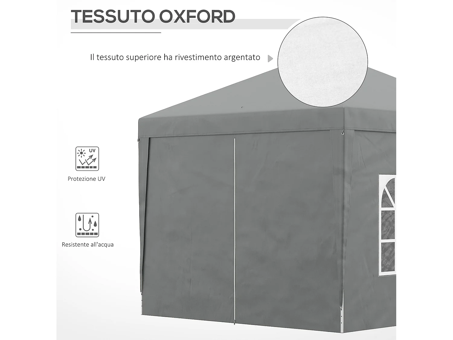 Gazebo da esterno 3x3 m pieghevole con 4 pannelli grigio chiaro