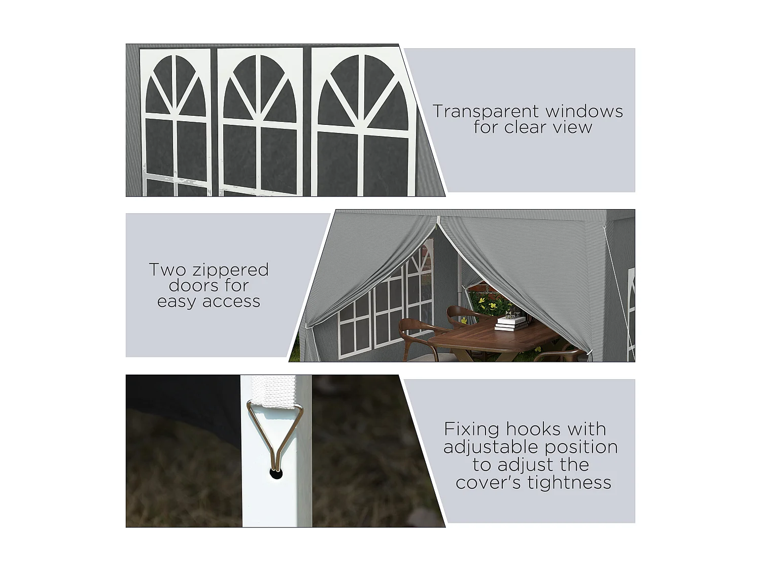 Gazebo da esterno 3x3 m pieghevole con 4 pannelli grigio chiaro