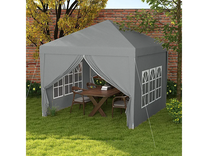 Gazebo da esterno 3x3 m pieghevole con 4 pannelli grigio chiaro