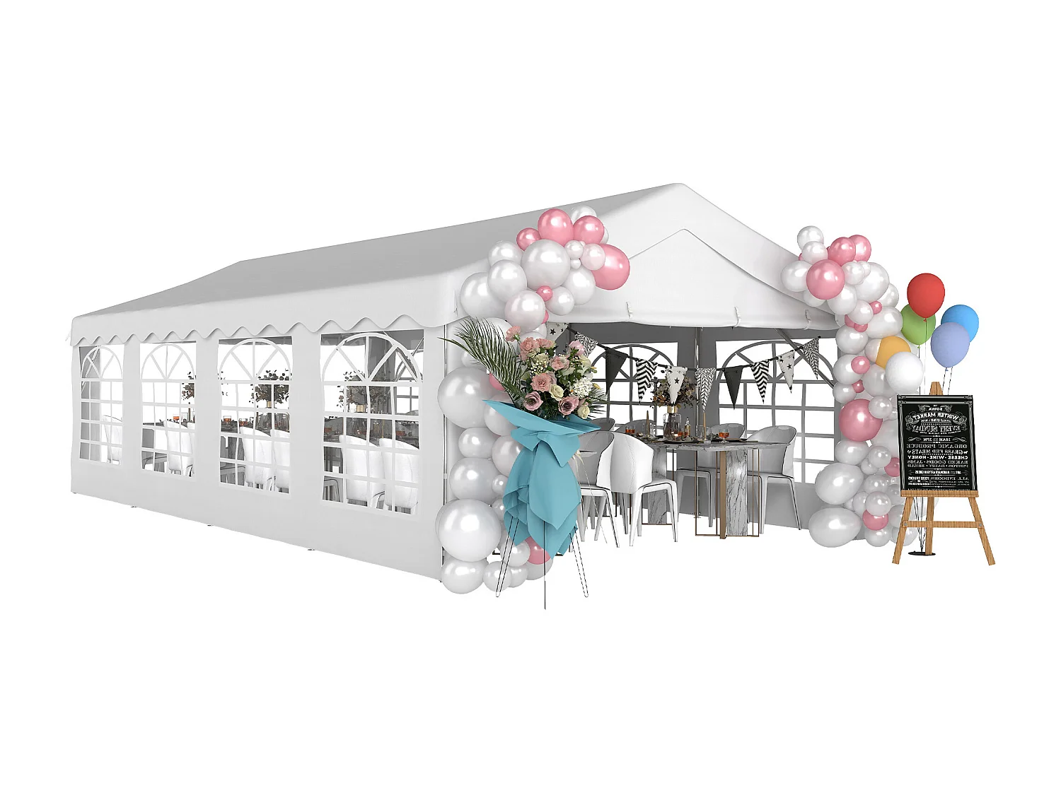 Gazebo da giardino 8x4m con pareti rimovibili e 8 finestre