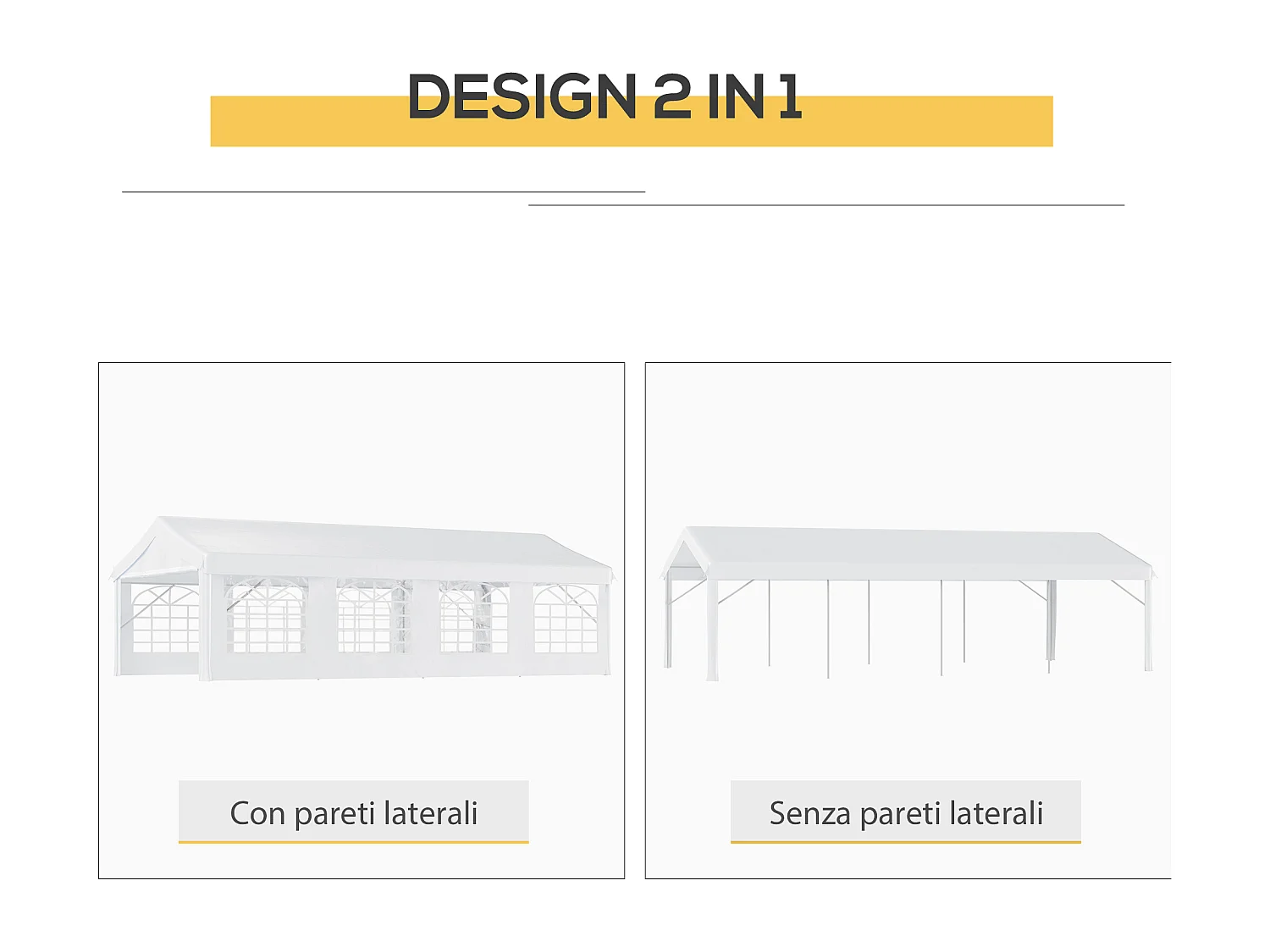 Gazebo da giardino 8x4m con pareti rimovibili e 8 finestre