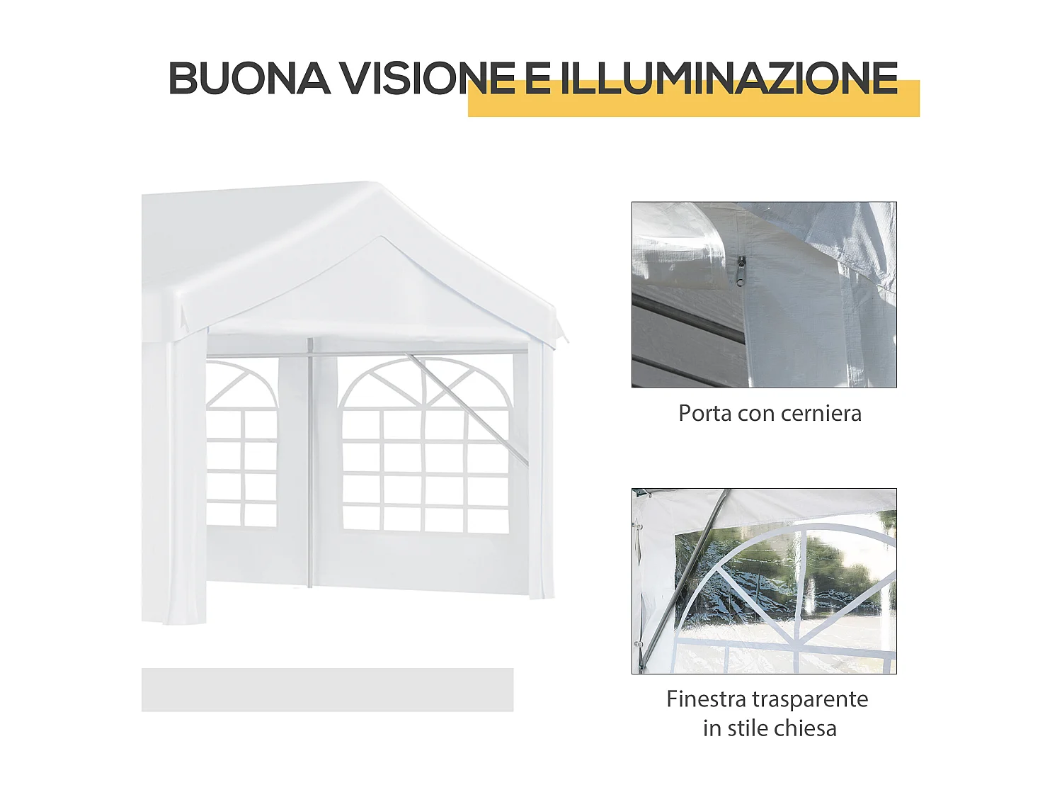 Gazebo da giardino 8x4m con pareti rimovibili e 8 finestre