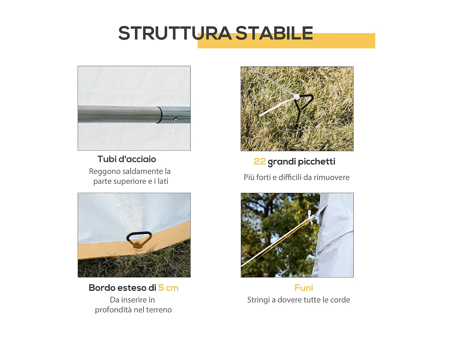 Gazebo da giardino 8x4m con pareti rimovibili e 8 finestre