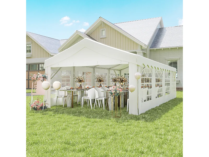 Gazebo da giardino 8x4m con pareti rimovibili e 8 finestre