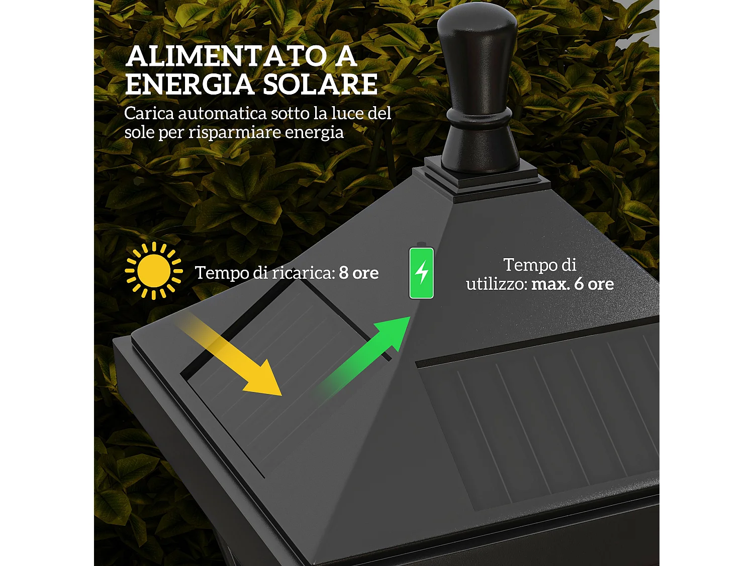 Lampione da giardino con 6h di autonomia in abs e policarbonato nero