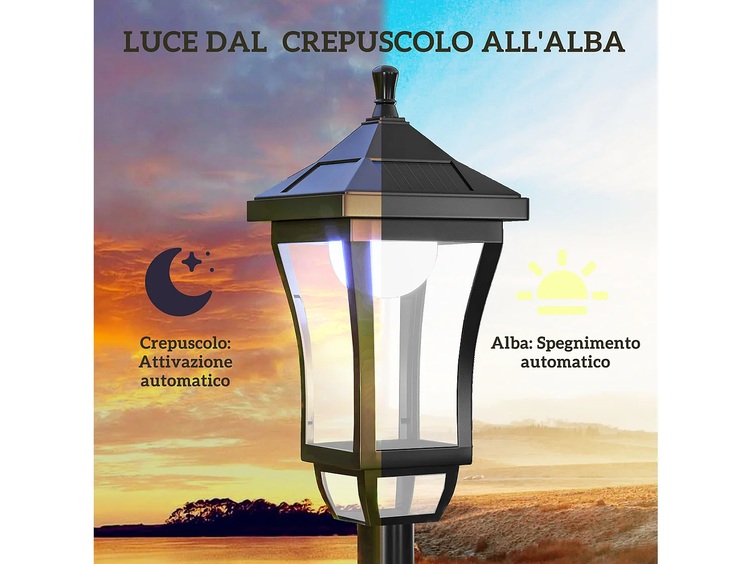 Lampione da giardino con 6h di autonomia in abs e policarbonato nero
