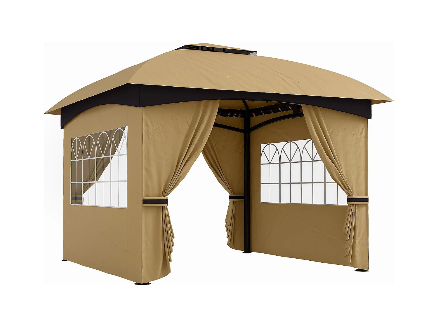 Gazebo da giardino 3.4x3.4m con pareti e doppio tetto beige