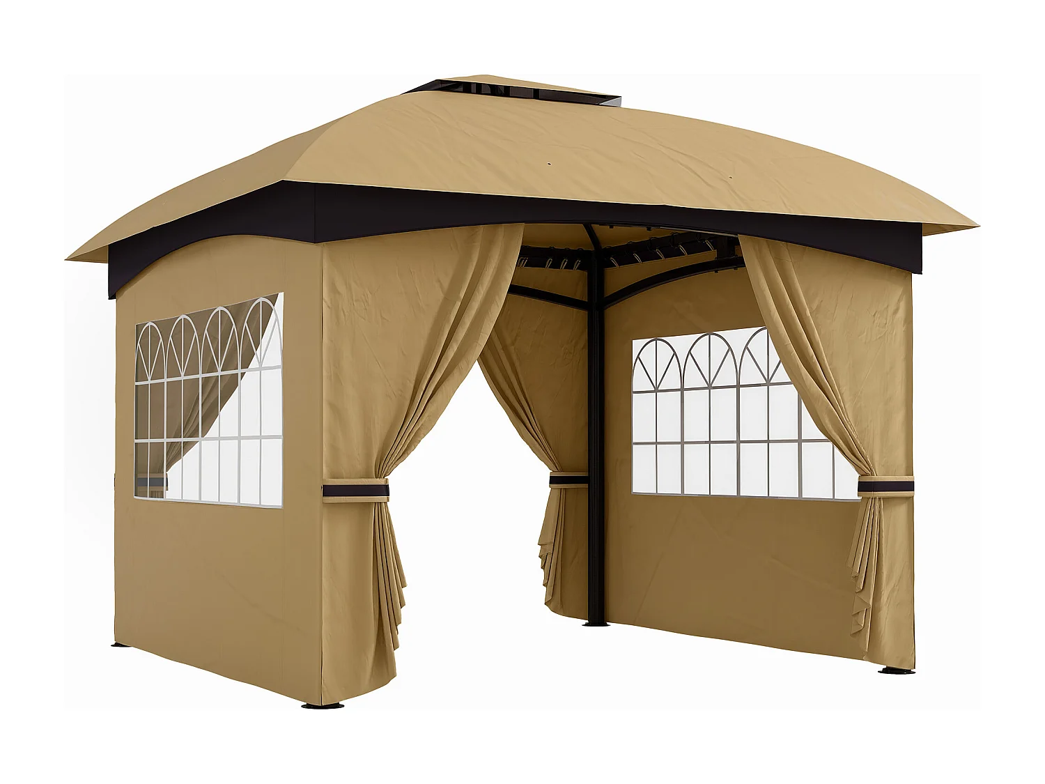 Gazebo da giardino 3.4x3.4m con pareti e doppio tetto beige