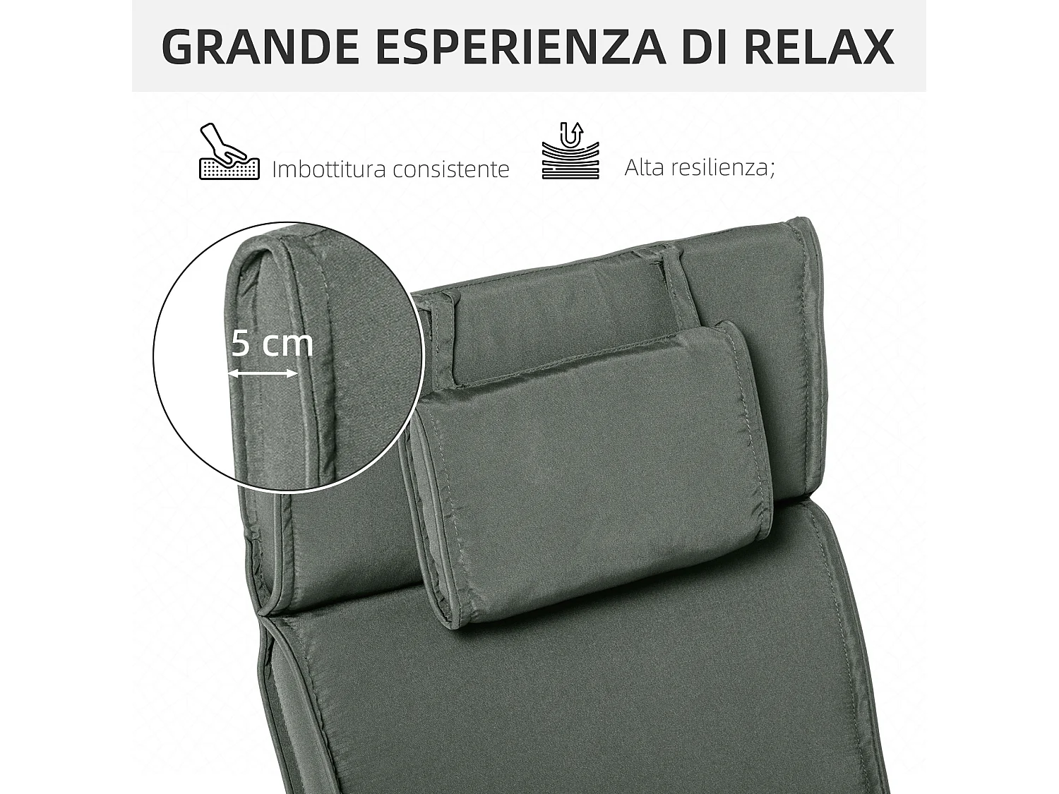 Cuscino per lettino sdraio prendisole da giardino 198x53x5 cm grigio