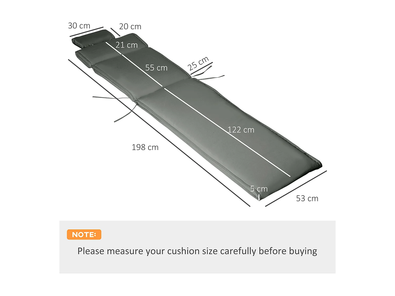 Cuscino per lettino sdraio prendisole da giardino 198x53x5 cm grigio