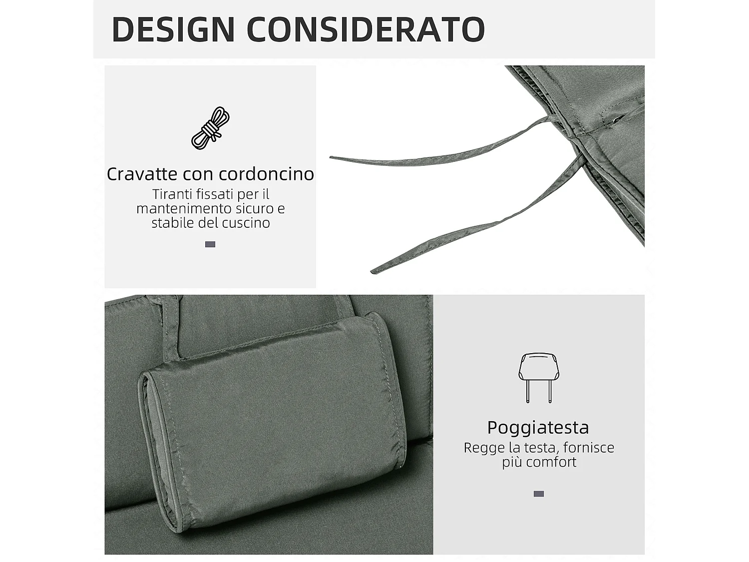 Cuscino per lettino sdraio prendisole da giardino 198x53x5 cm grigio