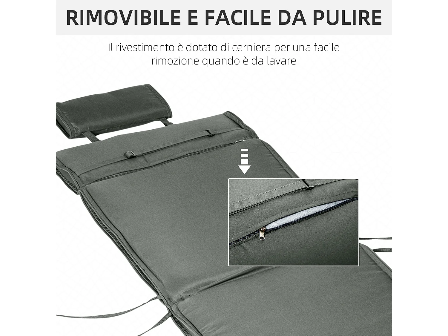 Cuscino per lettino sdraio prendisole da giardino 198x53x5 cm grigio