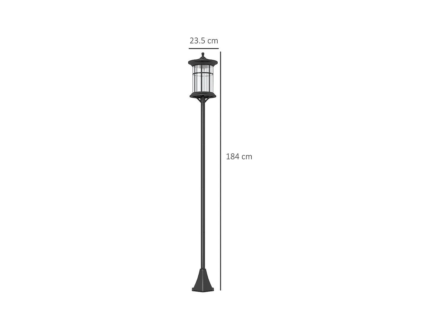 Lampione da giardino solare alto 184cm con luce led nero