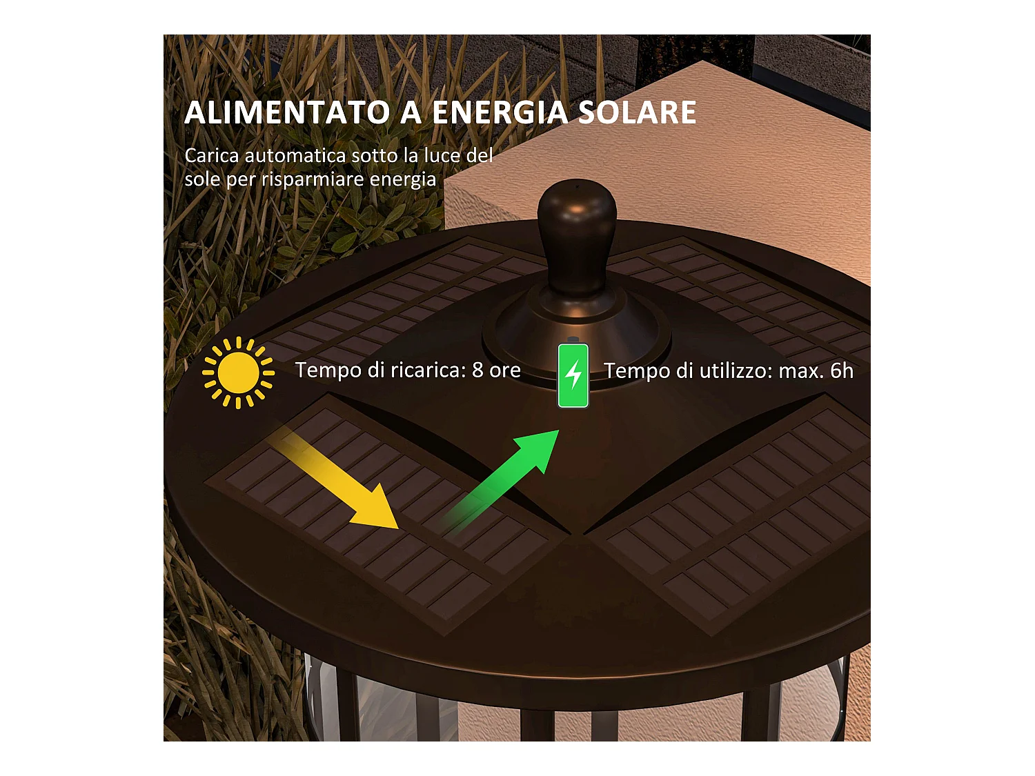 Lampione da giardino solare alto 184cm con luce led nero