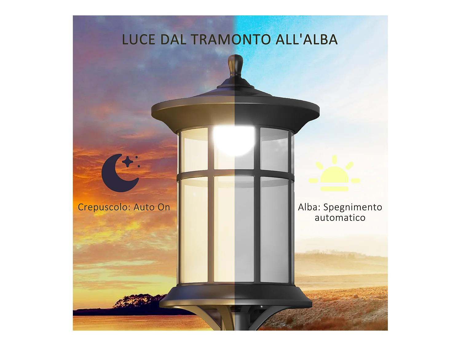 Lampione da giardino solare alto 184cm con luce led nero