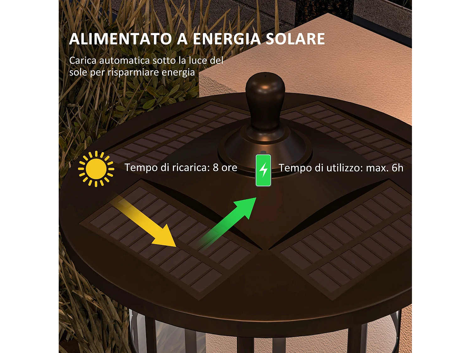 Lampione da giardino solare alto 184cm con luce led nero