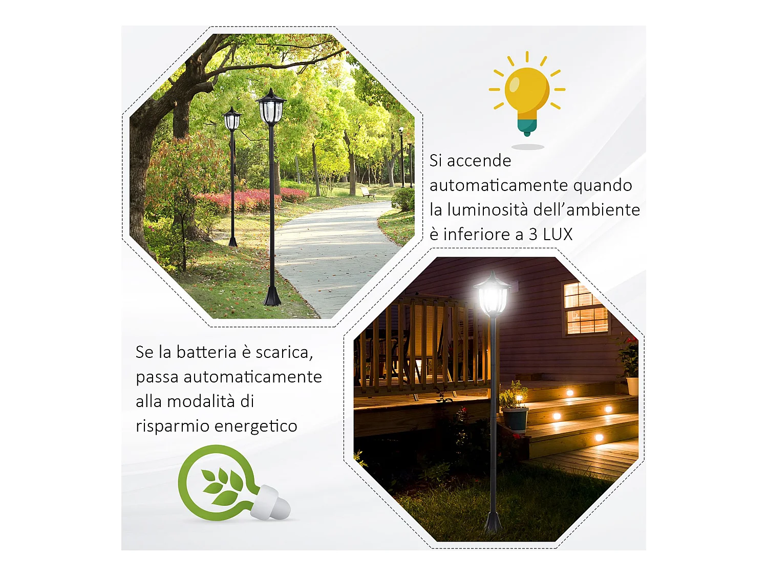 Lampione da esterni con 6 luci led accensione automatica impermeabile