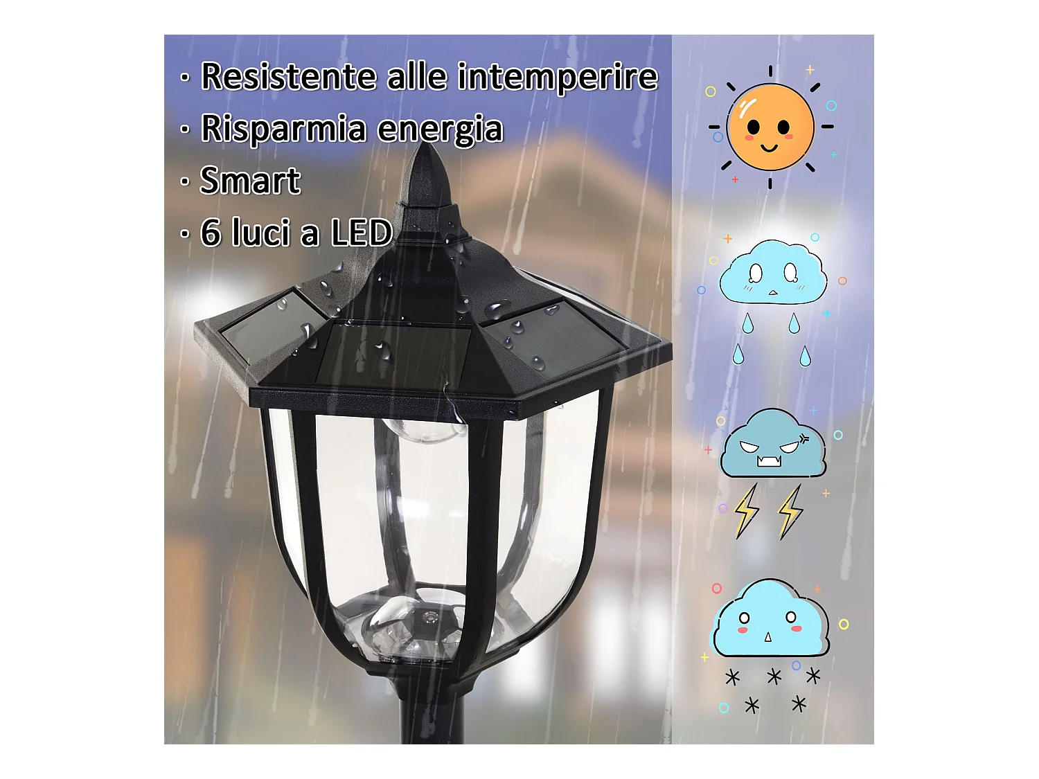 Lampione da esterni con 6 luci led accensione automatica impermeabile